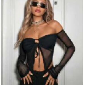 SHEIN Black Mesh Off-Shoulder Top